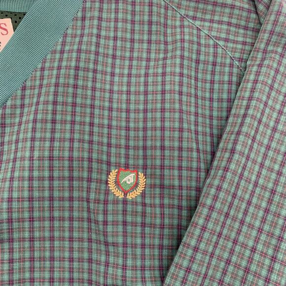 Vntg Equus Golf Mesh‎ Pullover Green Plaid Jacket Water Repellent Sz L Pocketsf - Picture 2 of 9